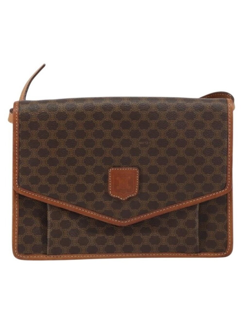 Authentic CELINE Macadam Canvas Shoulder Bag PVC Leather Brown Gold - Picture 5 of 16